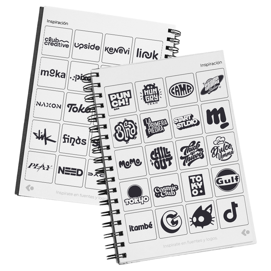 Muestra mockup Libreta con logos de diseño